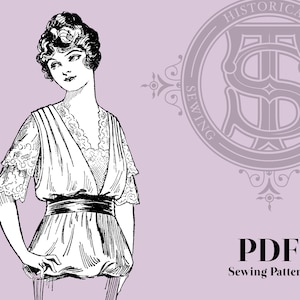 Penelope - 1910s Fancy Bodice with Overblouse 36&quot; Bust PDF Reproduction Sewing Pattern