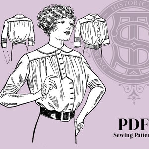 Essie - 1910s Shirt Waist 34&quot; Bust PDF Reproduction Sewing Pattern