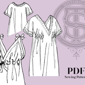 Iris - 1910s Night Gown 34-36&quot; Bust PDF Reproduction Sewing Pattern