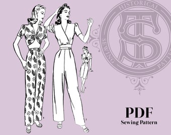 Pamela - 1940s Pajamas 32" Bust PDF Reproduction Sewing Pattern