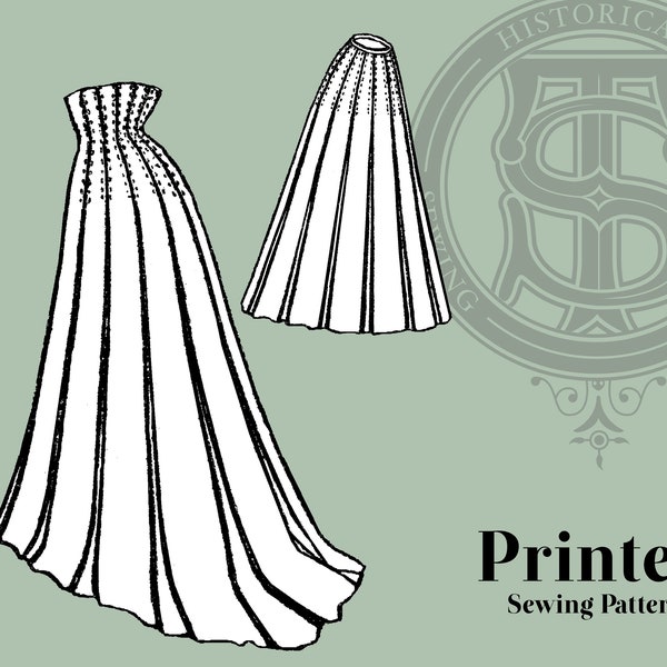 Pearl - 1900s Fifteen Gored Corset Skirt 26" Waist Paper Reproduction Sewing Pattern