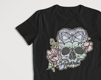 NEW Pastel Goth Shirt Quartz Crystal Skull Occult Shirt Goth Clothes Witchy T Shirt Esoteric Art
