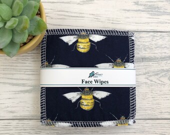 Soft Reusable Face Wipes, Zero Waste Makeup Wipes, Bee Make Up Remover Pads, Face Pads, Facial Cleansing Rounds, Face Wipes, Gift For Her