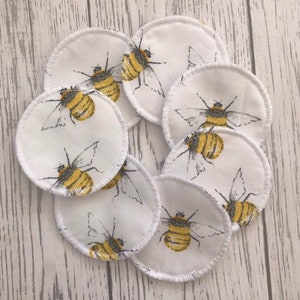 Reusable Face Wipes, Zero Waste Make up Wipes, Bee Make Up Remover Pads, Face Pads, Facial Cleansing Rounds, Face Wipes, Gift For Her