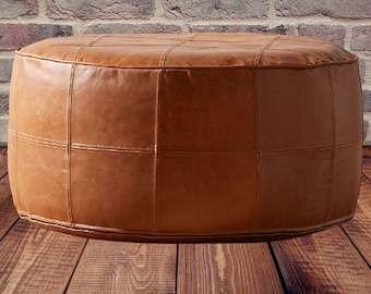 Round Leather Pouf Etsy