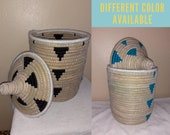 Black and white ,Natural Straw storage basket with lid , Handmade , storage solutions , handwork , hand woven, Different color available ,