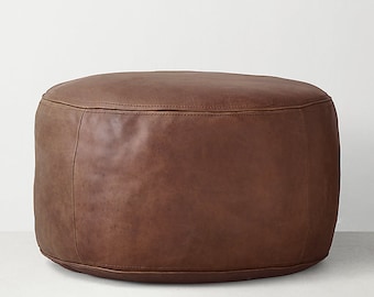 Round pouf , ottoman , floor cushion Leather , hassock , Footstool,  footrest , pouffe , leather sofa chair , Couch Foot Rest , custom ,