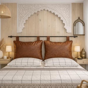 Leather Headboard Pillows Cover with Adjustable Buckle Straps , Hanging Bed Backrest , Custom Sizes