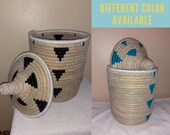 Black and white ,Natural Straw storage basket with lid , Handmade , storage solutions , handwork , hand woven, Different color available ,