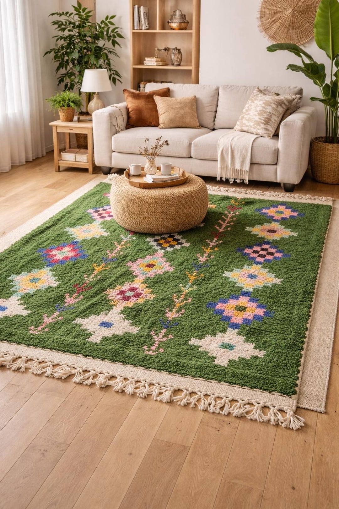 Greenarbic Rug Patterns Handmade Green Moroccan Rug – Colorful Geometric Diamonds, Plush Azilal ...