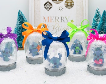 Lilo & Stitch Collectible Stitch Figure Set, Blue Ornament, glitter snow, ornaments Christmas, gift for friend, Handcrafted one of a kind
