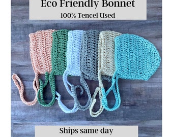 CROCHET BABY BONNET , Organic Baby Clothes , Eco Friendly Clothing