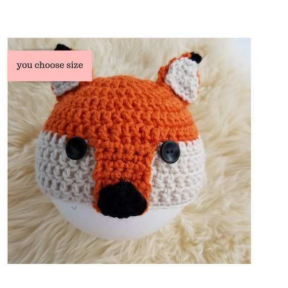 Crochet fox hat baby fox hat handmade beanie newborn to teenager fox hat. Dark Fox Hat photo prop