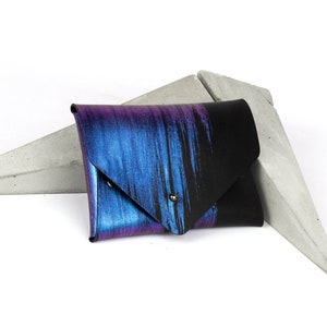 Tarjetero de cuero genuino / monedero / billetera de diseñador / bolsa holográfica minimalista geométrica personalizada