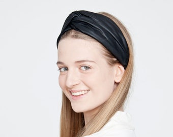 Leather headband black headband / turban headwrap / bandage headwear / recycled leather hairband