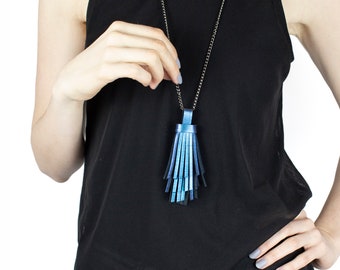 Leather Tassel Necklace Holographic Holo jewelry Tassel Charm