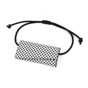 Designer bag, black and white leather festival bag, mesh waist pack, small bum bag with rope handle, genuine leather knot bag recycled 画像 2