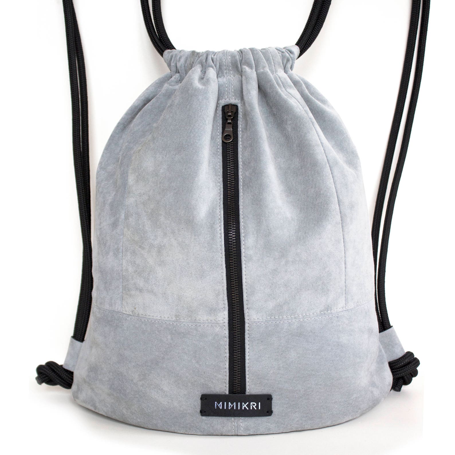 Light grey leather drawstring bag backpack gym bag with zipper Etsy