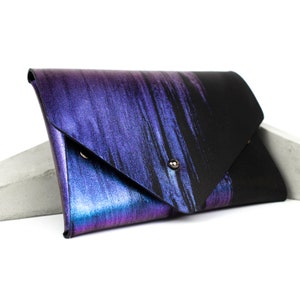 Genuine leather card holder / coin purse / designer wallet / pouch holographic minimal geometric custom personalized image 4