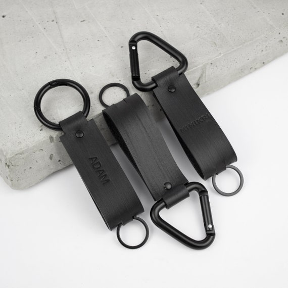 Black Leather Carabiner Keychain