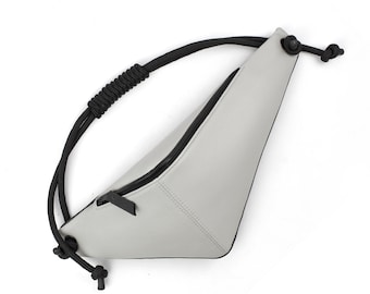 Designer bag, crossbody festival bag, waist bag with rope handle, light grey minimalist bum bag, knot bag from recycled genuine leather