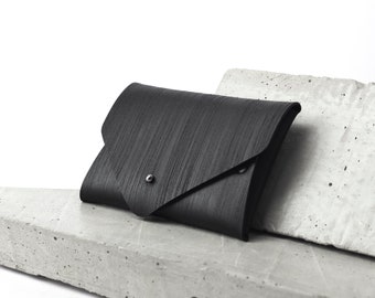 Leather card holder / coin purse / designer wallet / pouch black genuine leather minimal custom personalized / gift for him