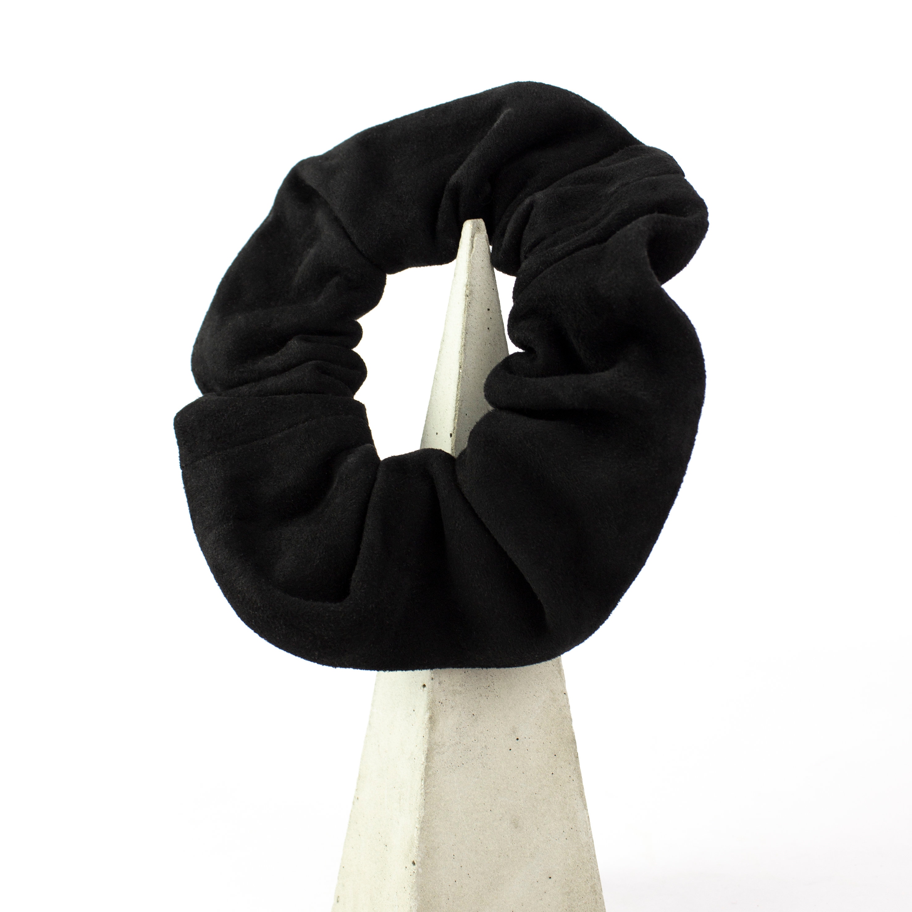 Genuine leather scrunchie / black recycled leather hair tie / designer hairwear /  black suede hair accessory / gift for her