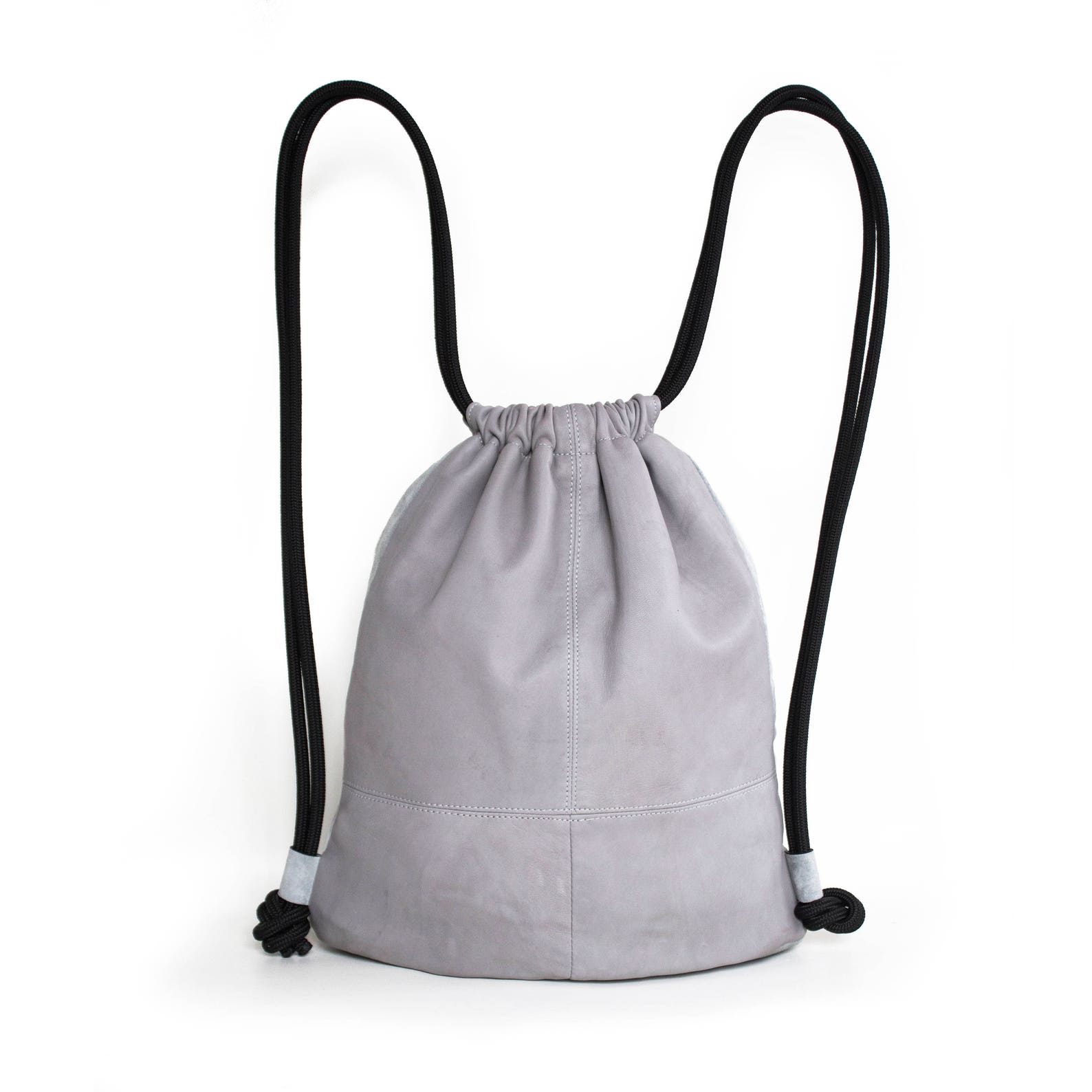 Light grey leather drawstring bag backpack gym bag with zipper Etsy