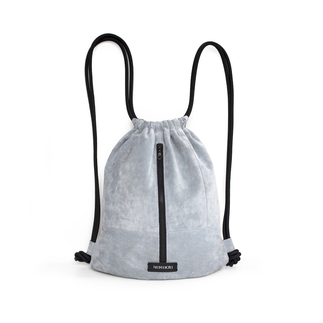 Designer Bag, Light Grey Genuine Leather Drawstring Bag, Backpack With ...
