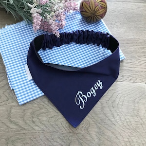 Blue Navy Personalized Dog Bandana with elastic High Quality,  Dog Collar, Navy Cat Bandana, Custom Pet Bandana, Dog or Cat Scarf, Pet scarf