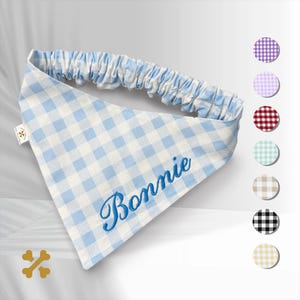 Pañuelo a cuadros personalizado para perro: pañuelo bordado personalizado para perros y gatos - Regalo para cachorros