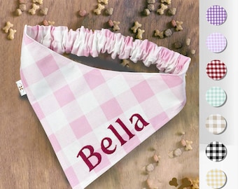 Personalized Gingham Pet Bandana – Custom Embroidered Dog Scarf – 100% Cotton