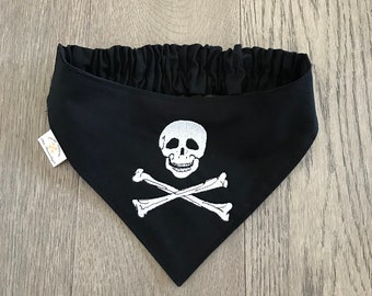 Dog Bandana with embroidered skull design , dog scarf design skull, custom bandana with name and skull bones design