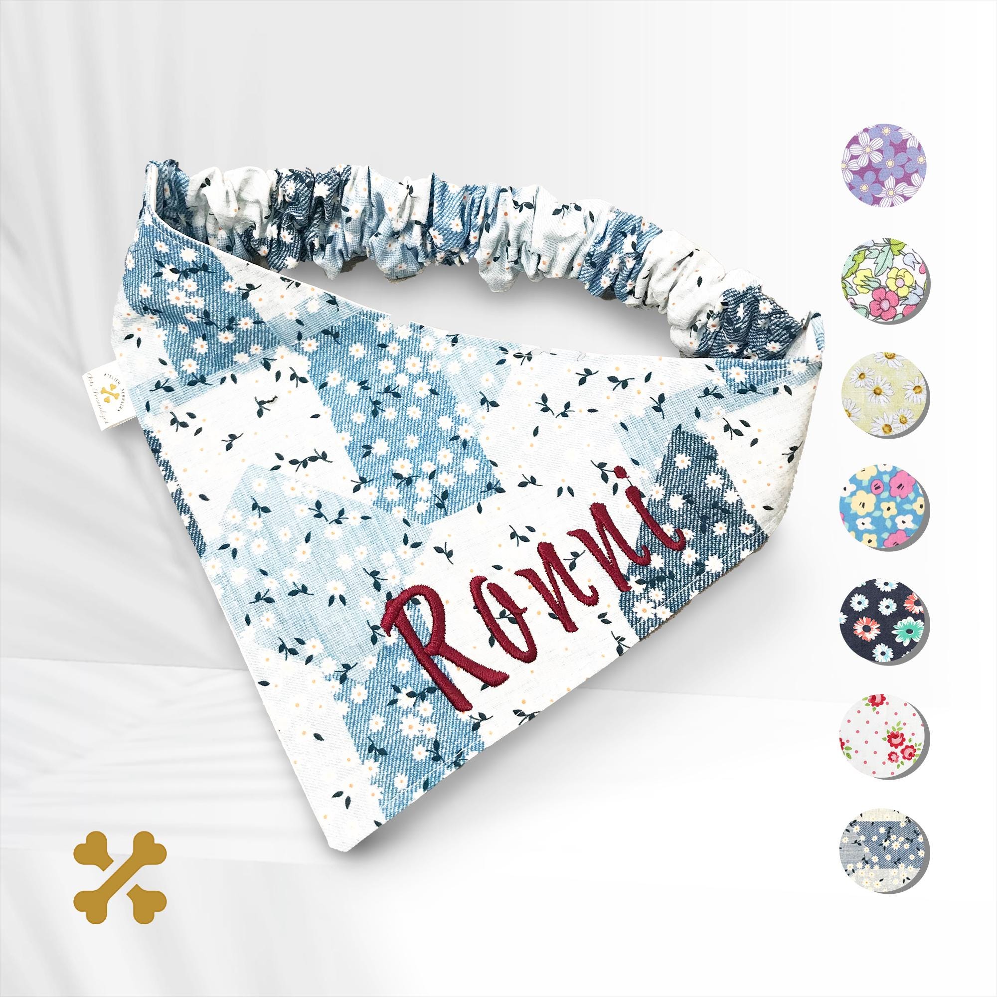 Personalized Dog Bandana Flowers, Stylish dog or cat bandana, custom gift bandana, spring pet bandana, personalized dog accessory, dog scarf