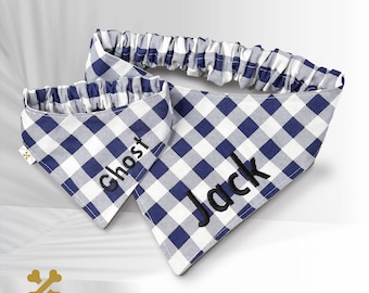 Personalized Plaid Pet Bandana – Embroidered Dog & Cat Scarf, Custom Pet Accessory