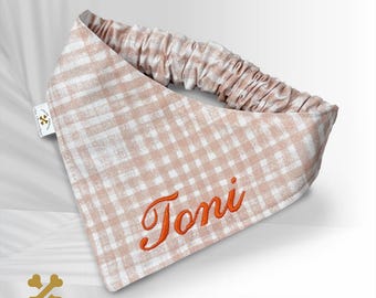 Personalized Gingham Pet Bandana – Custom Embroidered Dog Scarf – 100% Cotton
