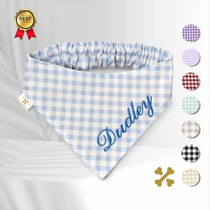 Customizable Gingham Dog Bandana with Elastic – Checkered Pet Scarf – Personalized Dog and Cat Bandana – Dog Gift – Stylish Pet Accessory