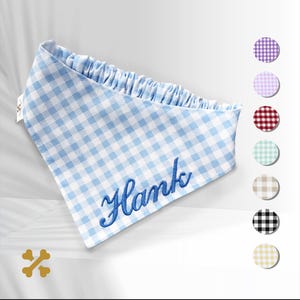 Customizable Gingham Dog Bandana with Elastic – Checkered Pet Scarf – Personalized Dog and Cat Bandana – Dog Gift – Stylish Pet Accessory