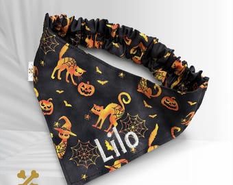 Bandana d'Halloween brillant pour chien et chat - Nom brodé personnalisé - Accessoires pour animaux personnalisés
