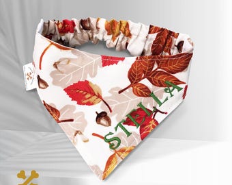 Embroidered Fall Dog Bandana Scrunchie, Personalized Autumn Pet Scarf