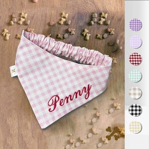 Personalized Gingham Pet Bandana with Elastic – Custom Check Dog Bandana, Handmade Gift for Dogs & Cats, Checkered Pet Scarf - Dog accessory