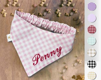 Gepersonaliseerde gingham pet-bandana – gepersonaliseerde geborduurde hondensjaal – 100% katoen