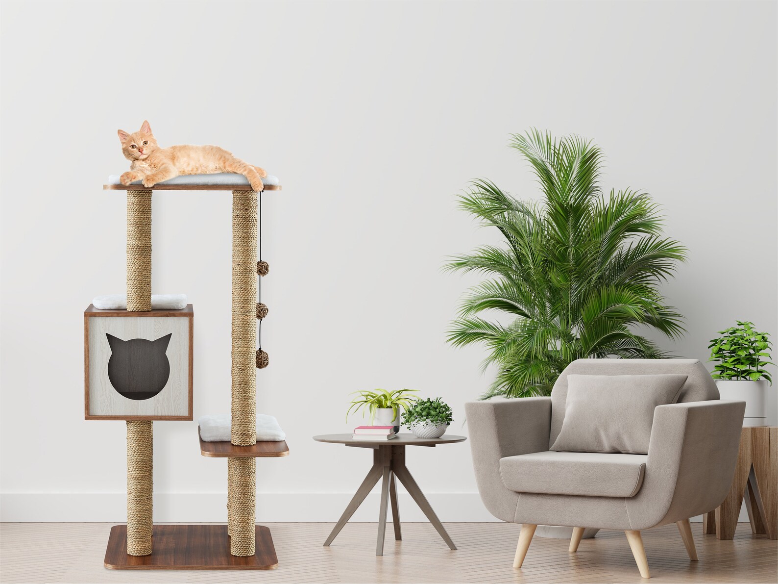 Elegant Wooden Modern Cat Tree Cat Condo MultiLevel Towers Etsy