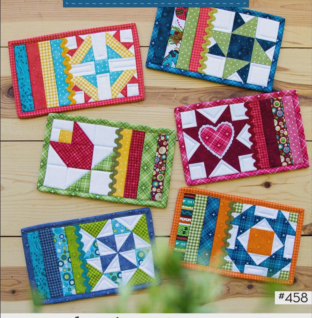 Patchwork Garden Mug Rug Patterns (6) or Kit, Folk Art Penny Rug ...