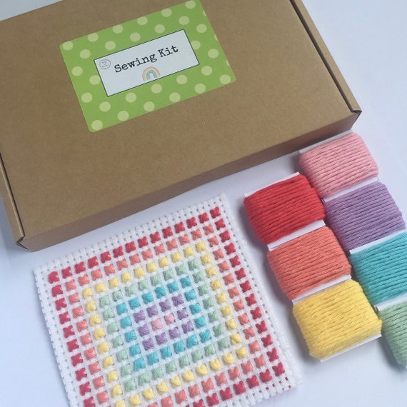 Cross stitch kit - Rainbow cross stitch kit - kids cross stitch kit - DIY  beginners cross stitch kit