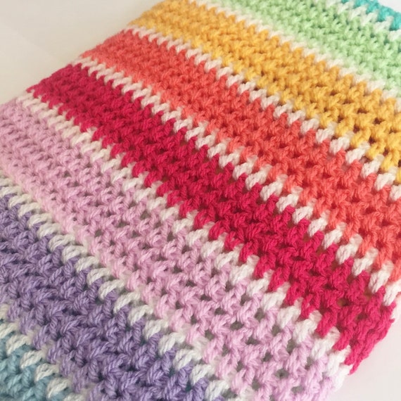 Rainbow Stripes Baby Blanket Crocheted Gift for a New Baby Girl or Boy Baby Shower Christening Gift Ready Made Etsy Canada