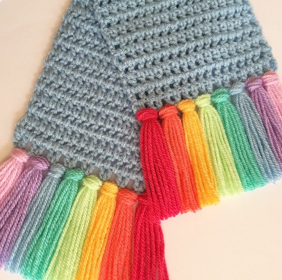 Bufanda azul nube para niños borlas - Etsy España