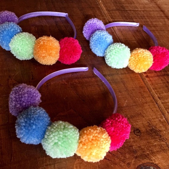 Fab Pink Lilac And White Pom Poms on a Satin Alice Band Headband