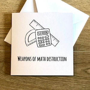 Weapons of Math Destruction pun greeting card printed on recycled card