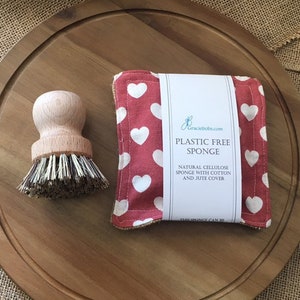 Plastic Free Kitchen Sponge and Pot Brush Set, zero waste and fully compostable kitchen cleaner bundle